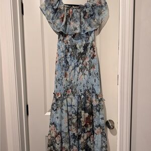 Baltic Born Blue and Gray Ruffled Tiered Maxi Dress